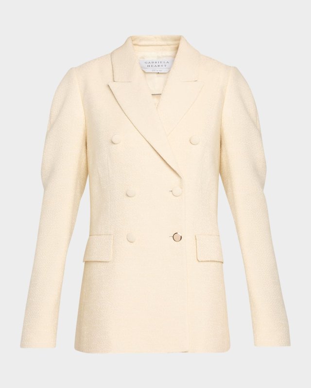 Sedna Puff-Sleeve Double-Breasted Silk Blazer